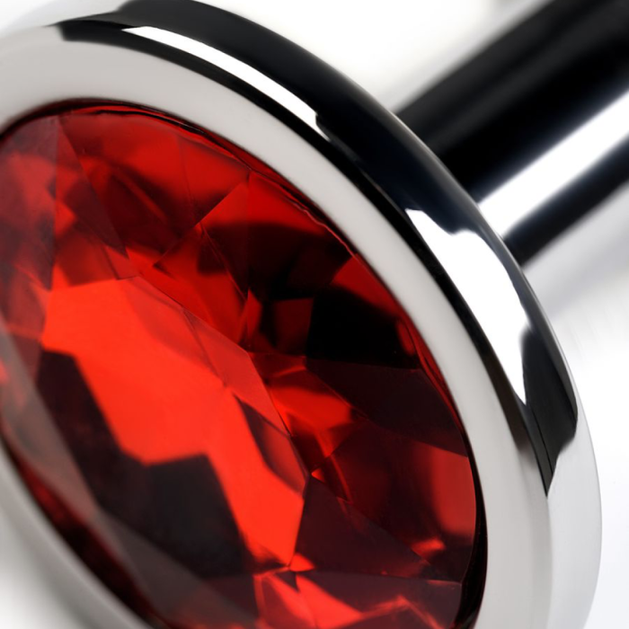 Анальная втулка Metal by TOYFA, металл, серебряная, с красным кристаллом, 8 см, Ø 3,5 см, 265 г