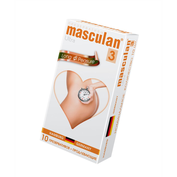 Презервативы Masculan, ultra 3, латекс, кольца, точечные, анестетик, 19 см, 5,3 см, 10 шт.